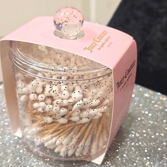 Juicy Couture Home Pink Glitter Infused Cosmetic Organizer w/Cotton Swabs - Picture 5 of 5